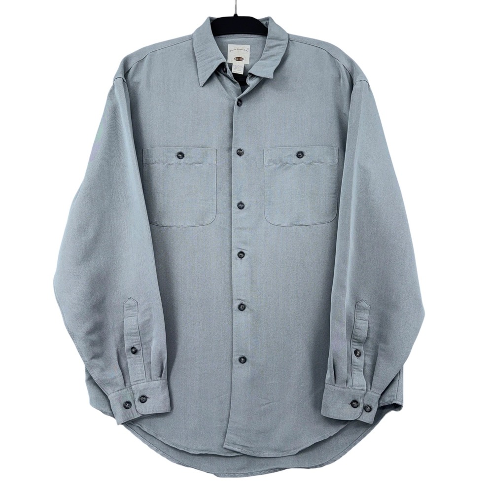 Original Island Sport Men's Gray Long Sleeve Button Up‎ Shirt Size L Rayon Blend
